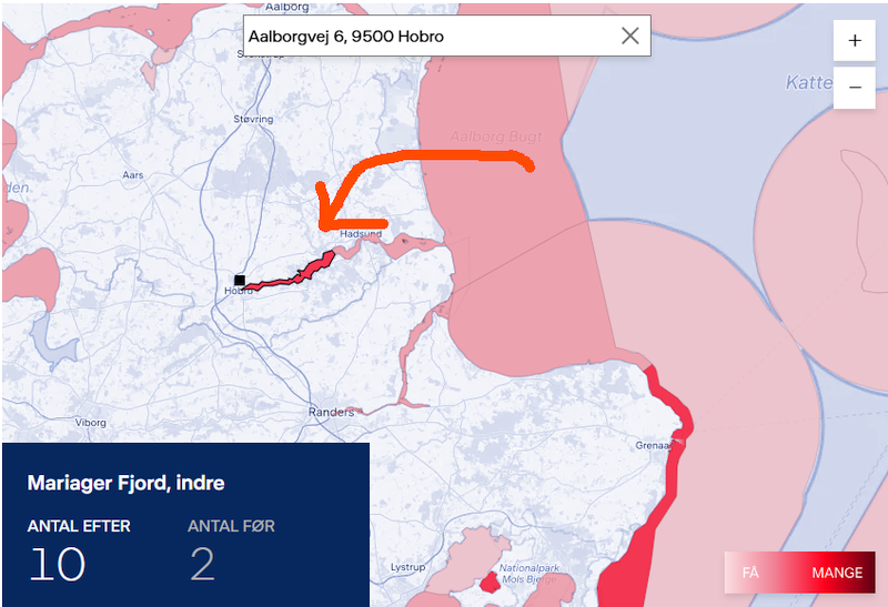 De mest forurenede havområder i Danmark. Den indre del af Mariager Fjord er en af dem.
